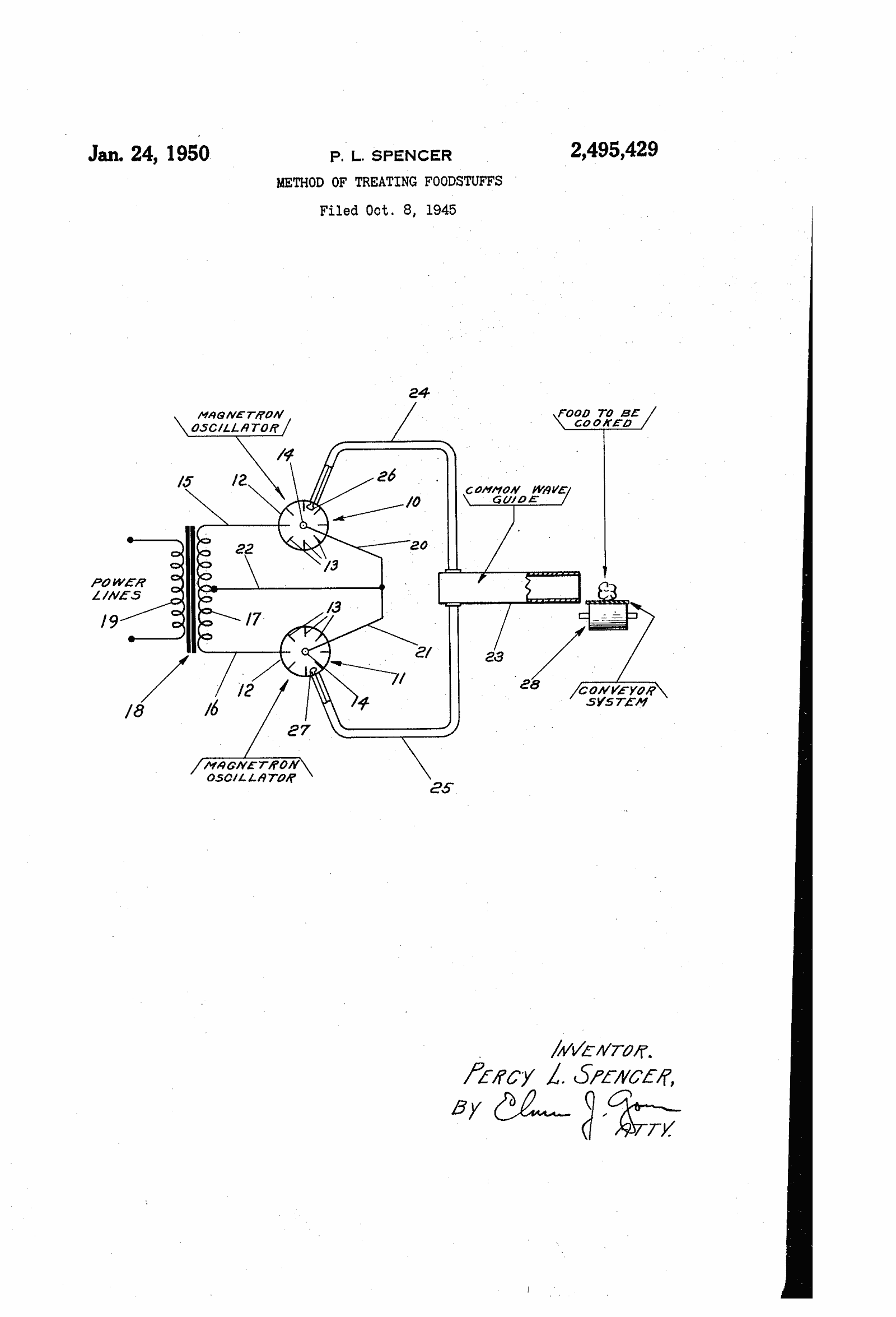 Original patent drawing for "Method of treating foodstuffs", U.S. Patent 2,495,429 (1950)